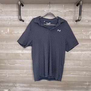 Under Armour | Men’s HeatGear Golf Polo | Navy Blue & Gray Stripe | Size Large